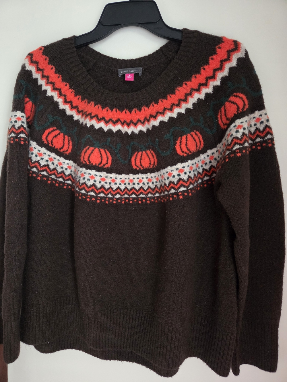 Vince Camuto Brown Pumpkin Fair Isle Sweater